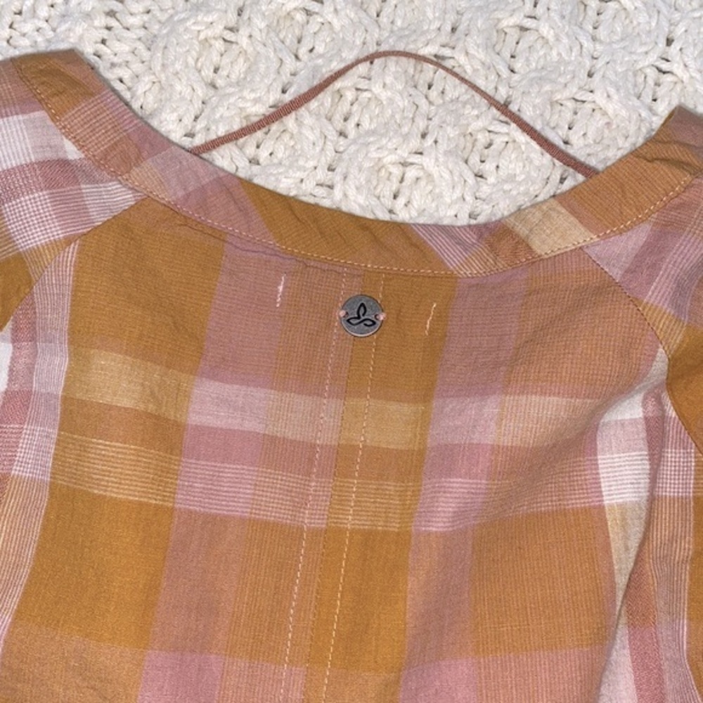 Prana Elena top mustard plaid size small - Picture 5 of 8
